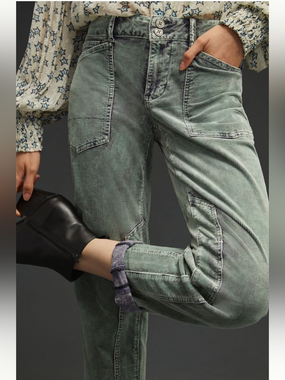 Anthropologie The Wanderer Corduroy Utility Pants Light Green Sage Size 28 - Picture 3 of 13